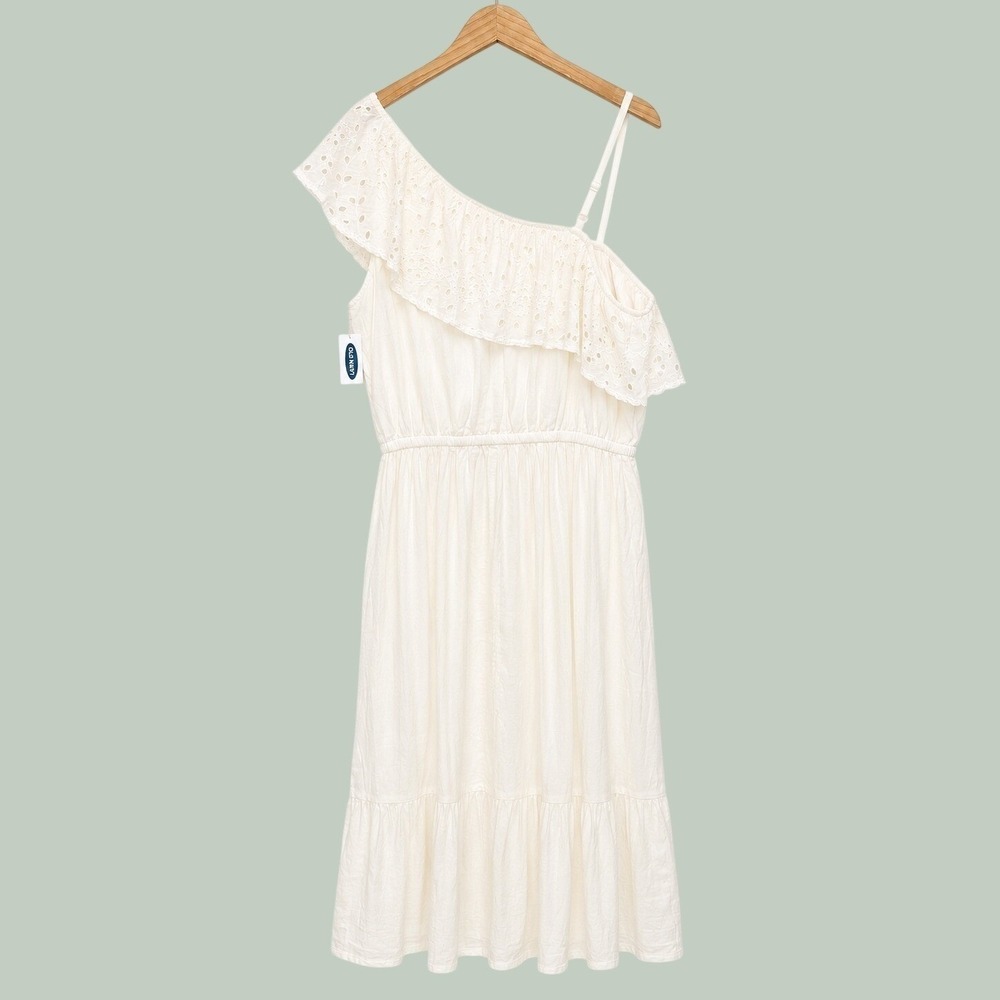 Old Navy Eyelet Lace Off White Dress Size M One Shoulder Beachy Resort Western